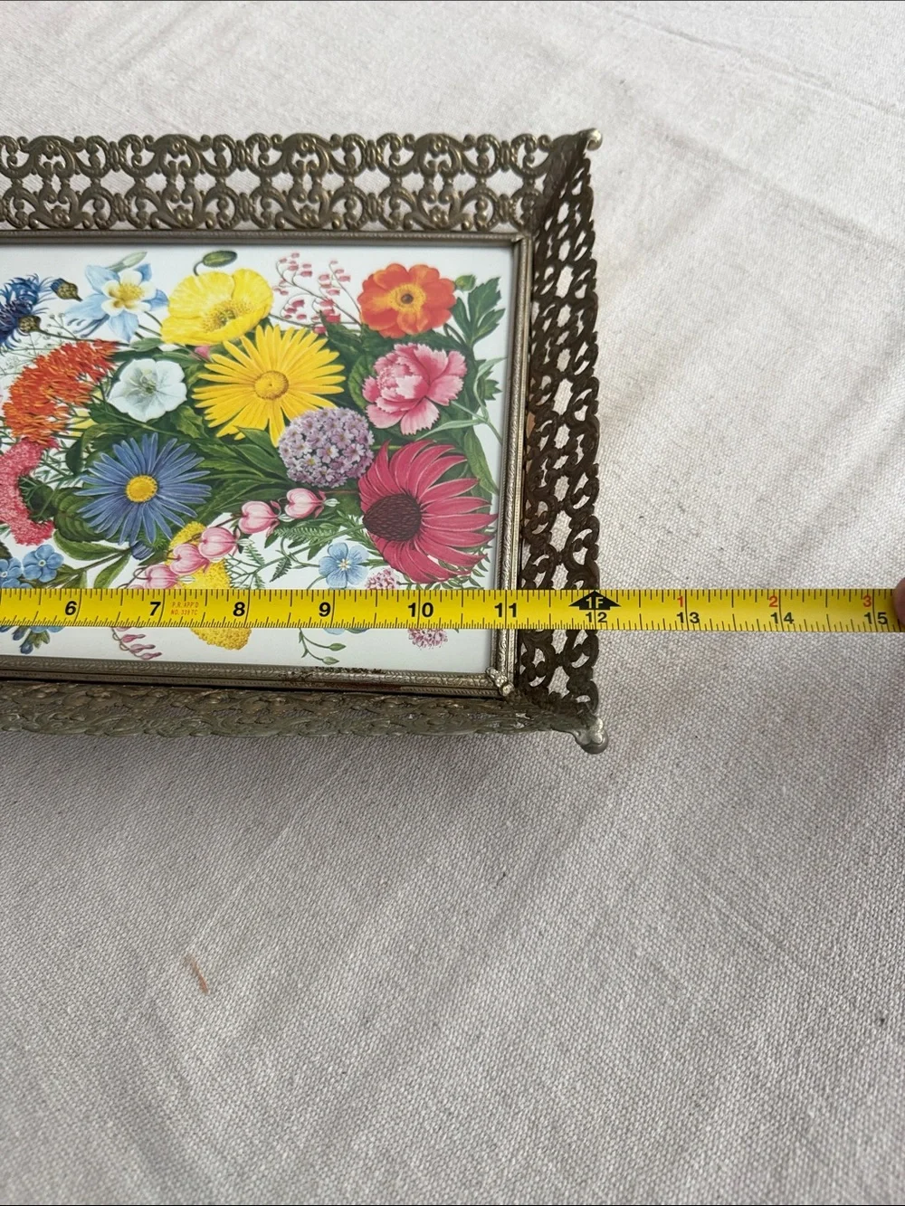 Vintage Brass Toned Filigree Frame with a Botanical Print